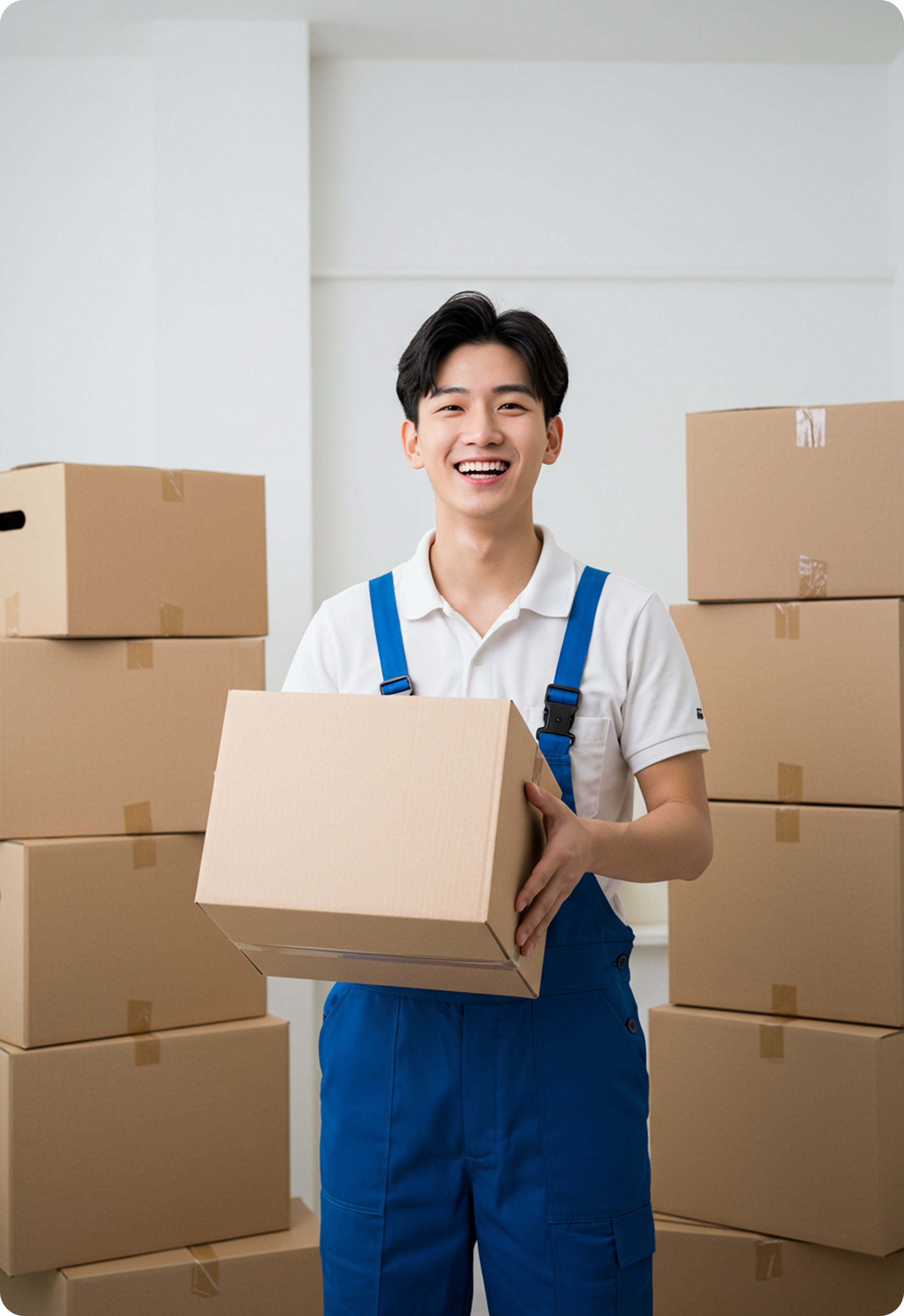 Professional mover holding a box
